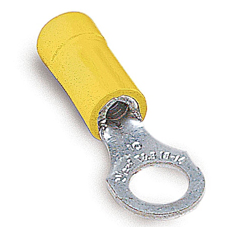 Abb Ring Terminal, 3/8 in Stud Size, 10 AWG, 600 V, PVC Insulated, Yellow, 500 PK RC737